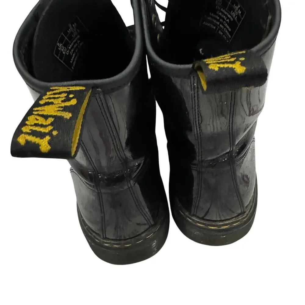 Dr. Martens Zavala Black Patent Combat Boots 9/10